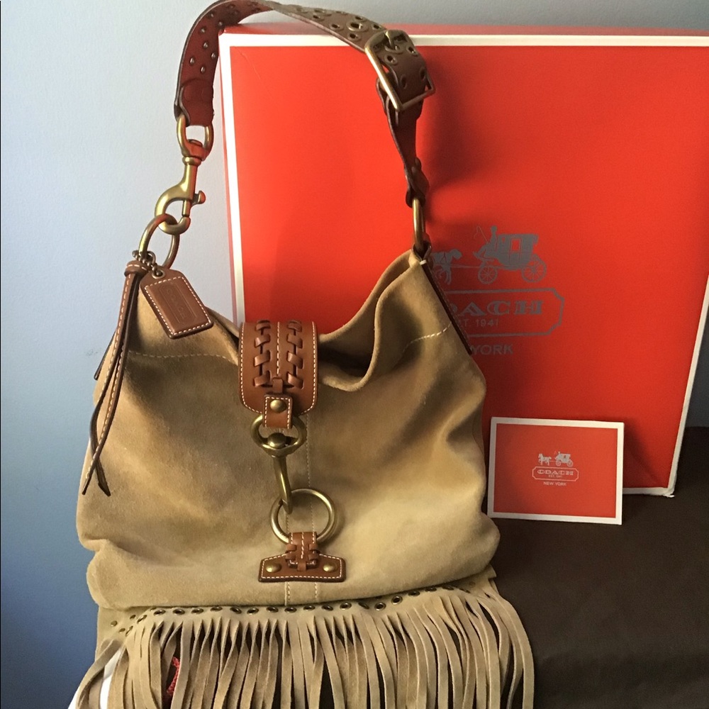 Coach Soho Slim Brown Suede Fringed Duffle Bag